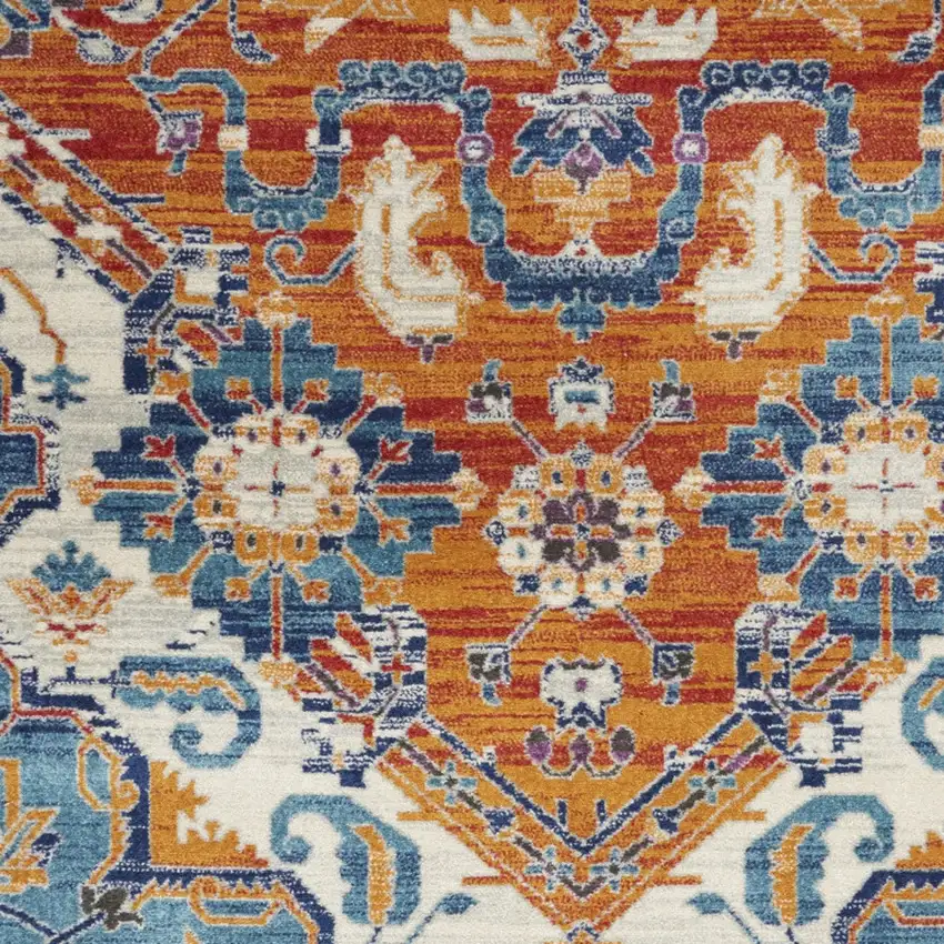 Blue And Orange Floral Area Rug Photo 6