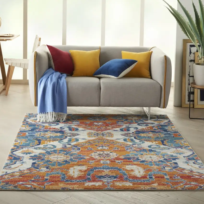 Ivory and Gold Floral Motif Area Rug Photo 6