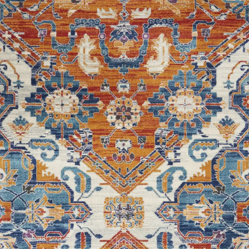 Blue And Orange Floral Area Rug Photo 7