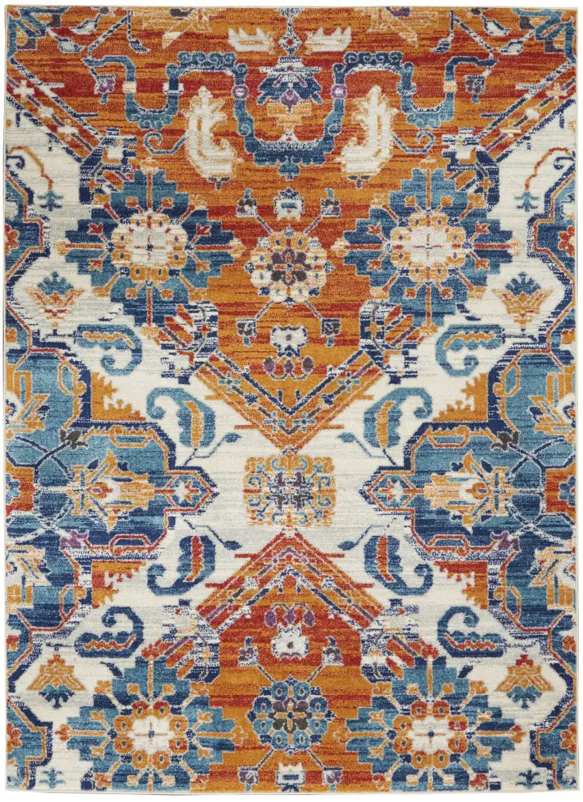 Ivory and Gold Floral Motif Area Rug Photo 1