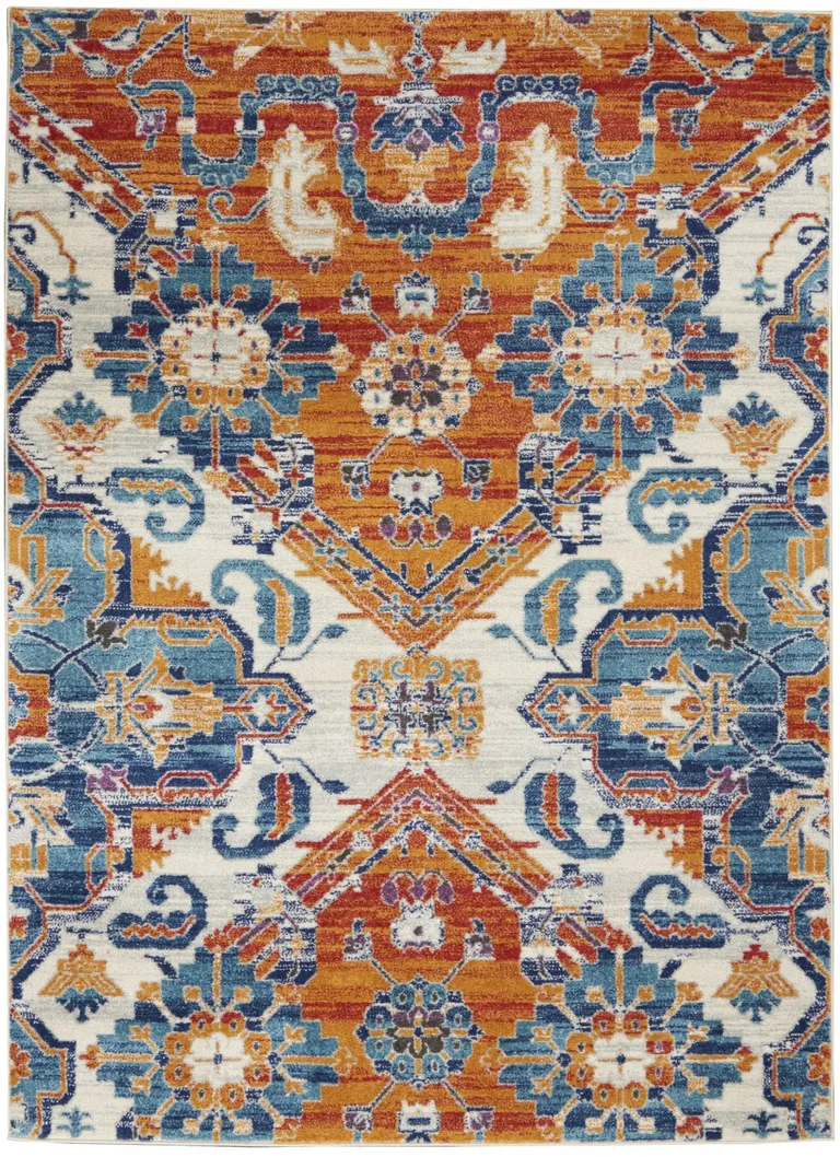 Ivory and Gold Floral Motif Area Rug Photo 1