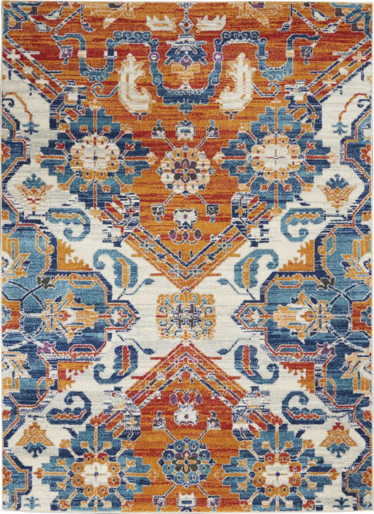 Ivory and Gold Floral Motif Area Rug Photo 5