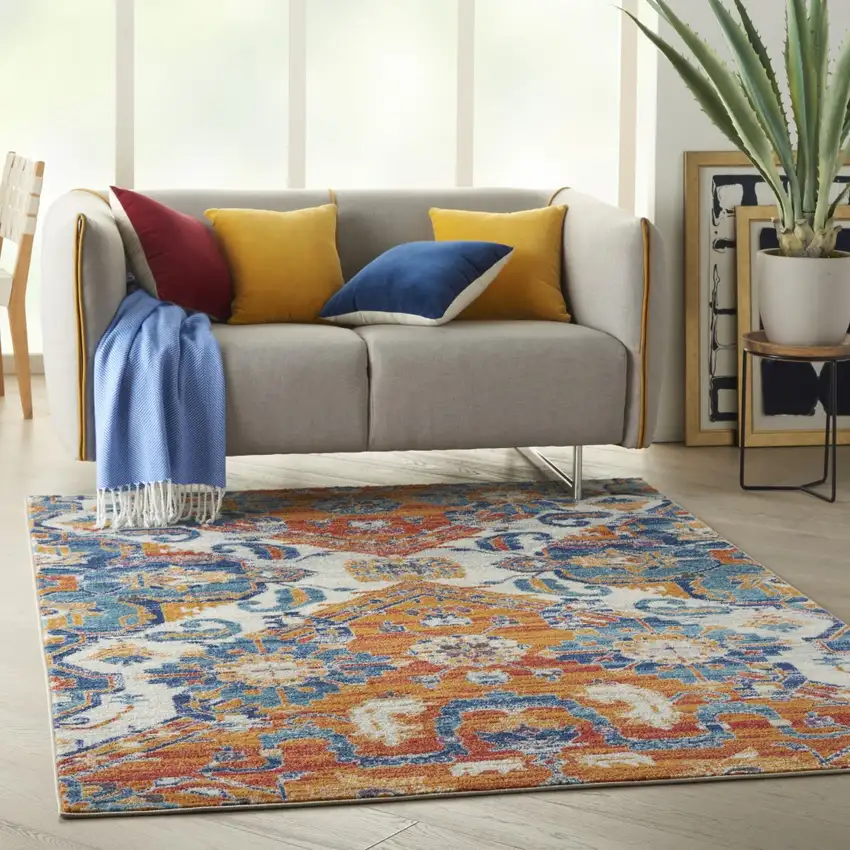 Ivory and Gold Floral Motif Area Rug Photo 7