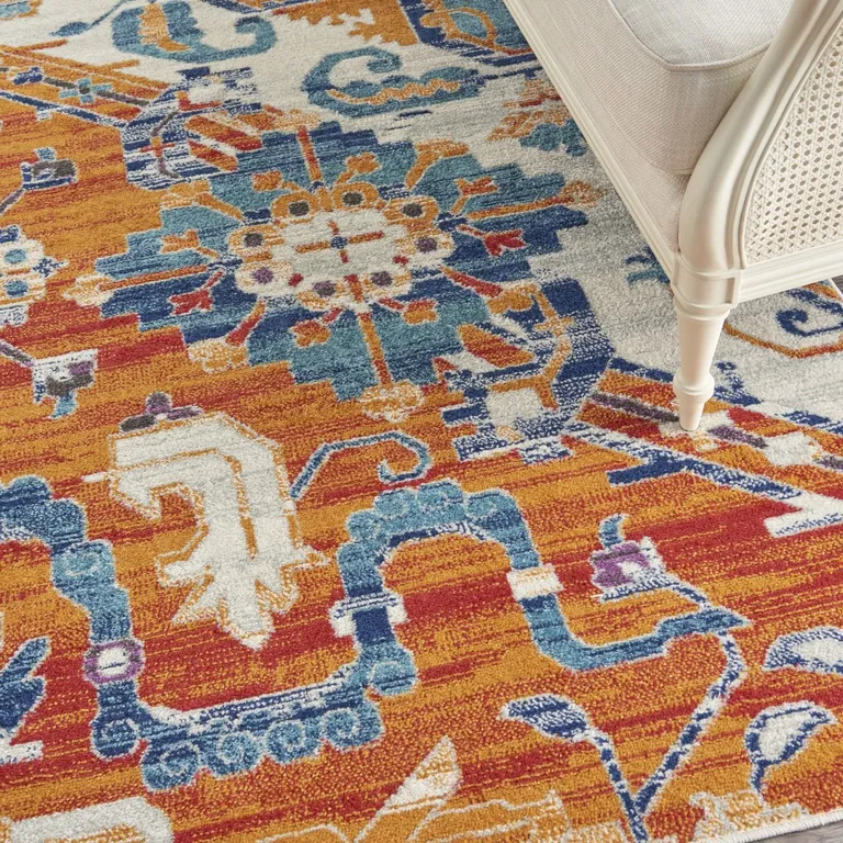 Ivory and Gold Floral Motif Area Rug Photo 2
