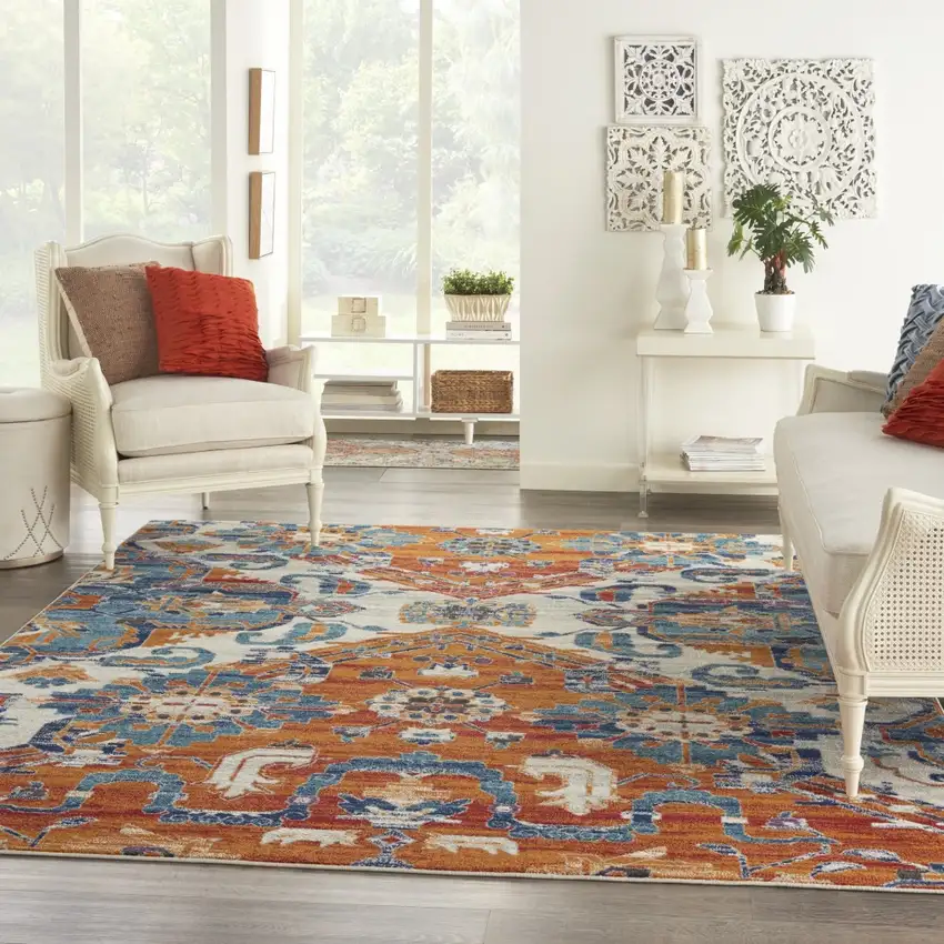 Ivory and Gold Floral Motif Area Rug Photo 7