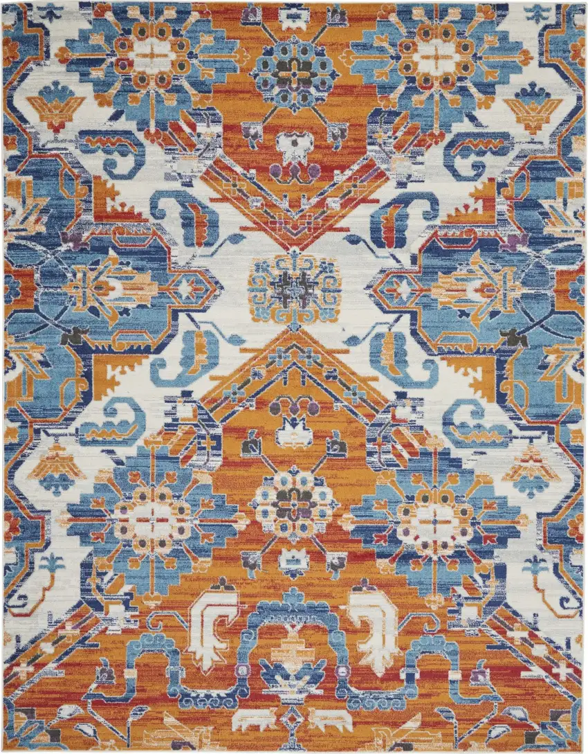 Ivory and Gold Floral Motif Area Rug Photo 1