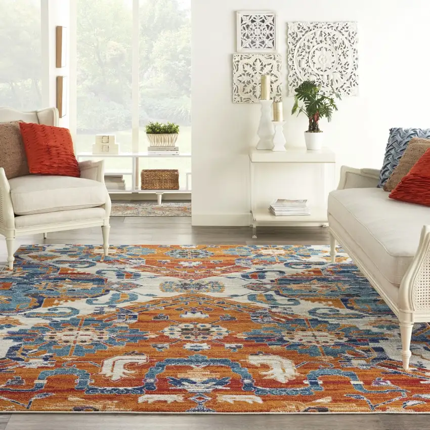 Ivory and Gold Floral Motif Area Rug Photo 6