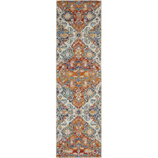 Ivory and Gold Floral Motif Runner Rug Photo 1