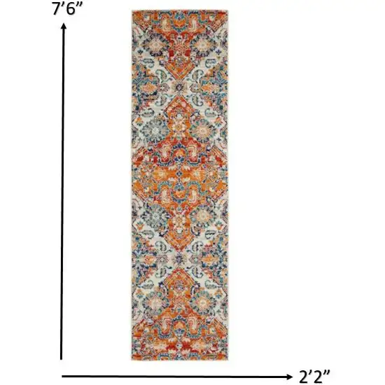 Ivory and Gold Floral Motif Runner Rug Photo 3