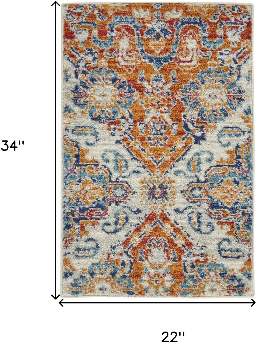 Ivory And Gold Floral Motif Scatter Rug Photo 9
