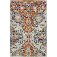 Photo of Ivory and Gold Floral Motif Scatter Rug