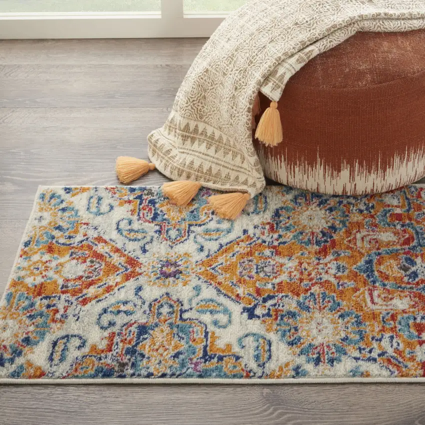 Blue And Orange Floral Area Rug Photo 8