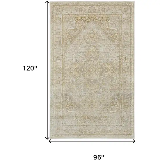 Ivory and Gold Oriental Power Loom Area Rug Photo 3
