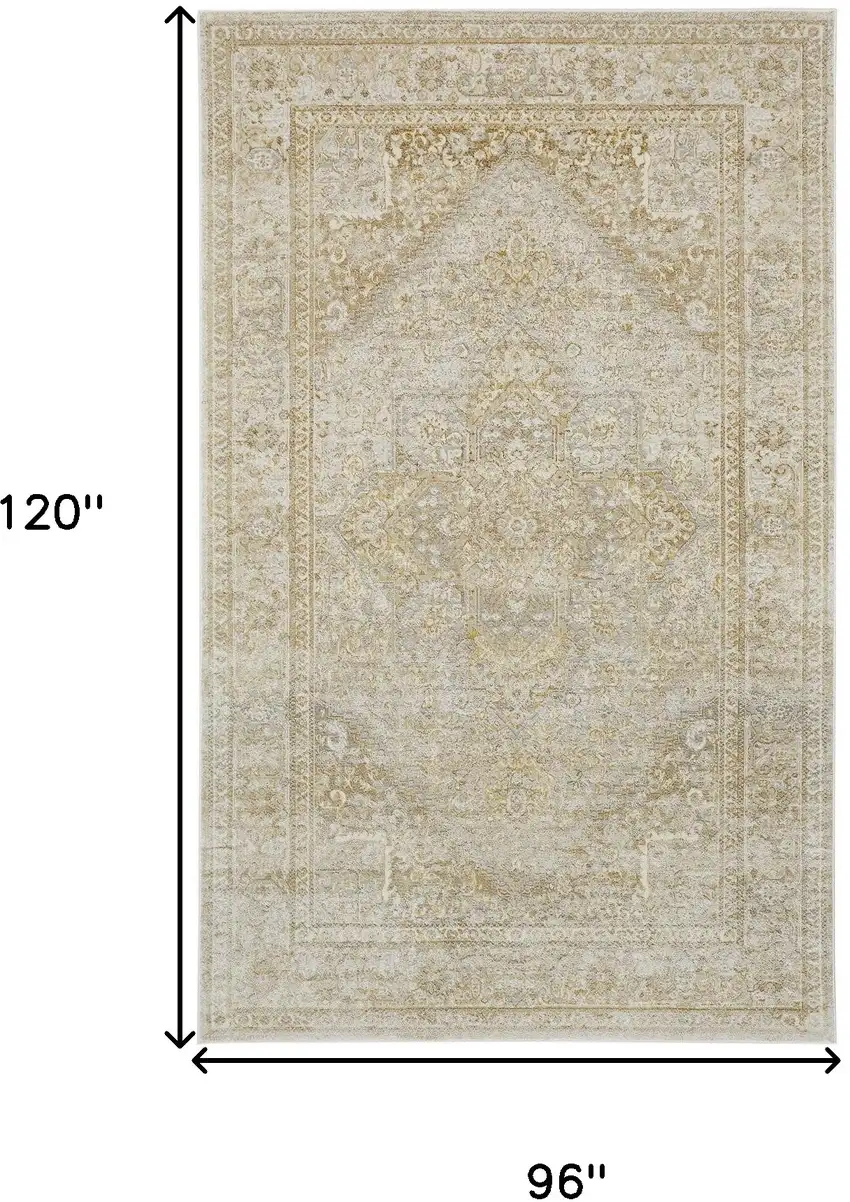 Ivory and Gold Oriental Power Loom Area Rug Photo 3