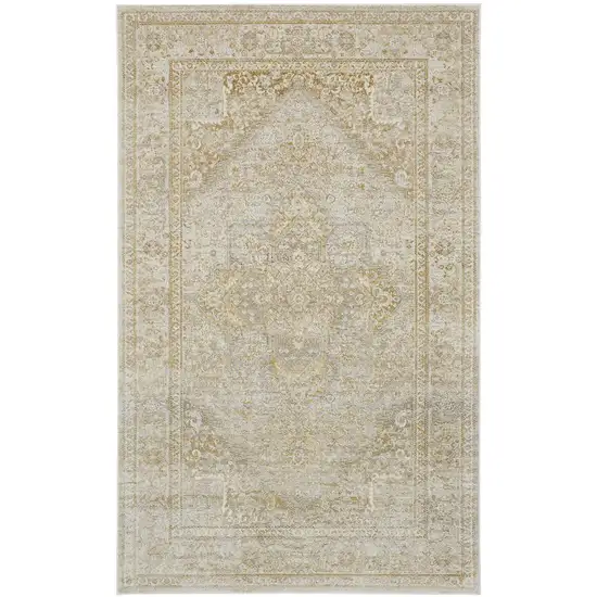 Ivory and Gold Oriental Power Loom Area Rug Photo 2