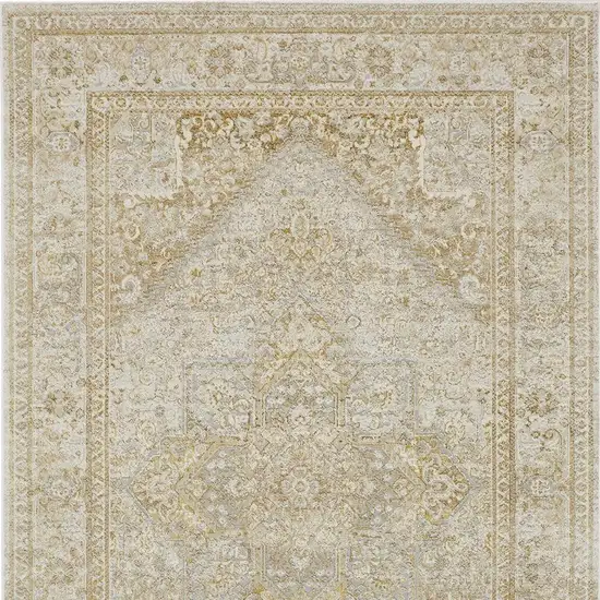 Ivory and Gold Oriental Power Loom Area Rug Photo 7