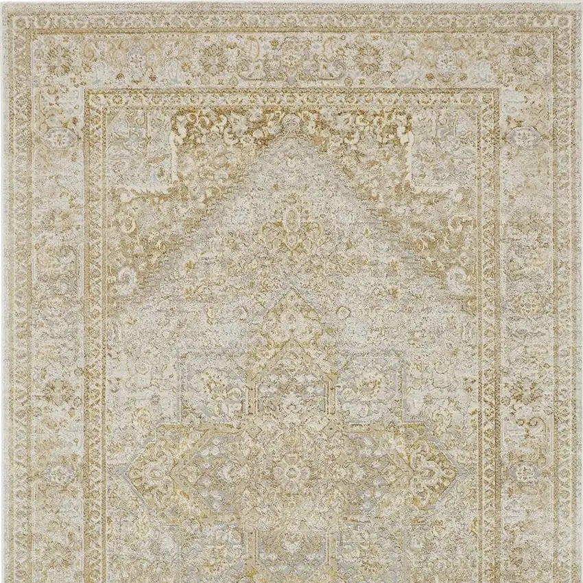 Ivory and Gold Oriental Power Loom Area Rug Photo 7