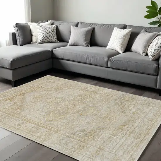 Ivory And Gold Floral Medallion Area Rug Photo 1
