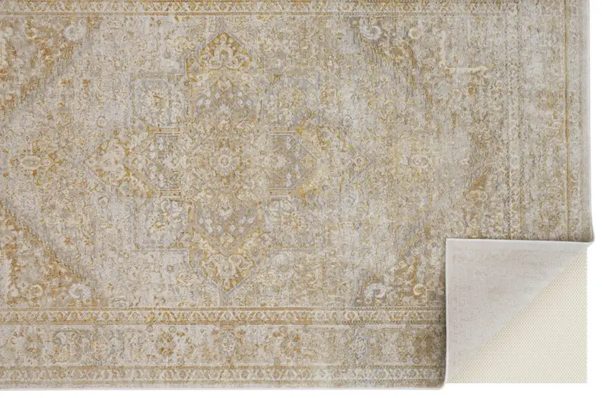 Ivory and Gold Oriental Power Loom Area Rug Photo 5