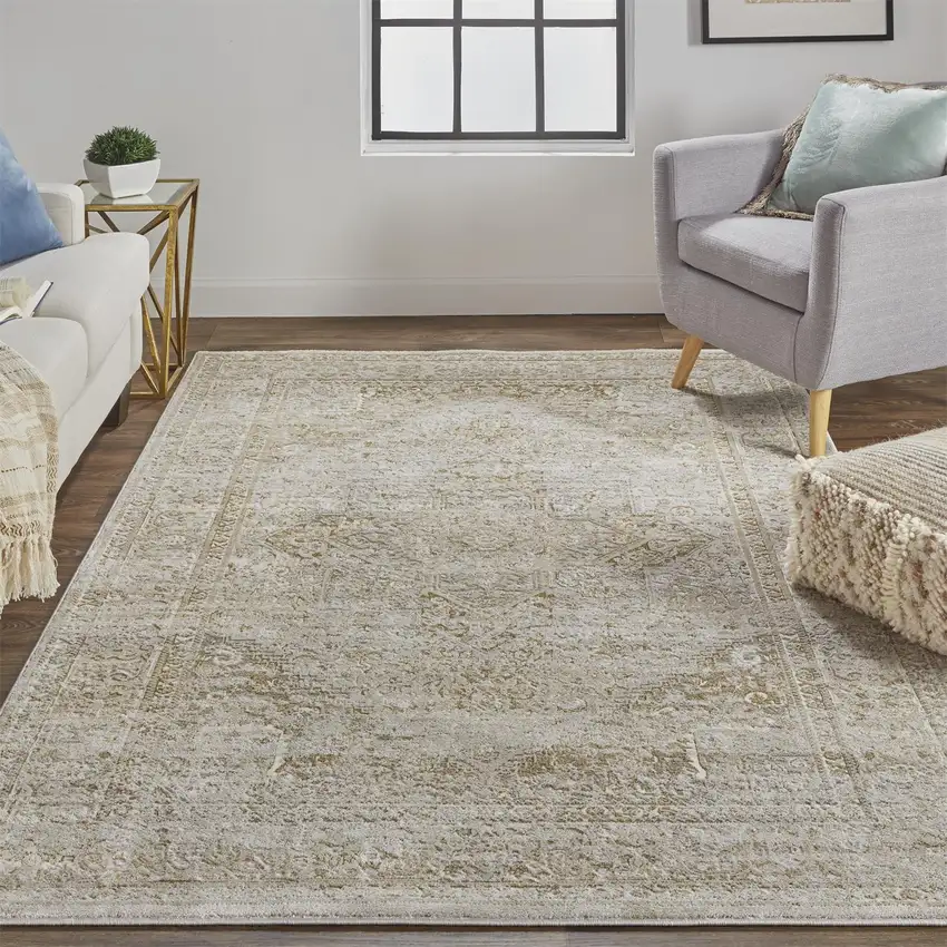 Ivory And Gold Floral Medallion Area Rug Photo 9