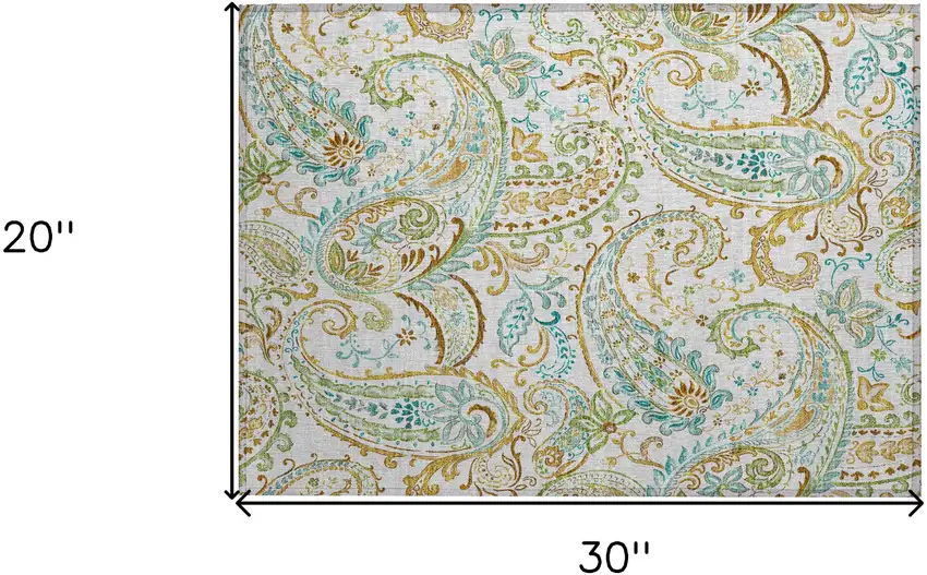 Ivory and Gold Paisley Washable Non Skid Indoor Outdoor Area Rug Photo 3