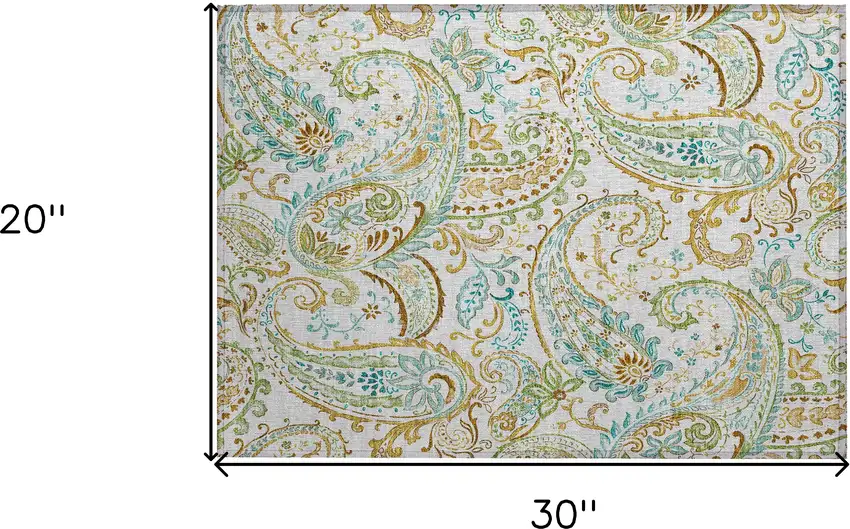 Ivory and Gold Paisley Washable Non Skid Indoor Outdoor Area Rug Photo 3