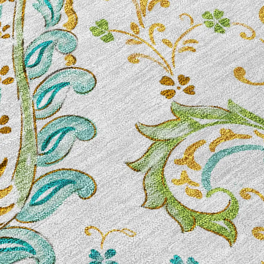 Ivory and Gold Paisley Washable Non Skid Indoor Outdoor Area Rug Photo 8