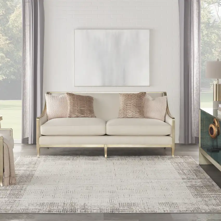 Ivory and Gray Abstract Area Rug Photo 9
