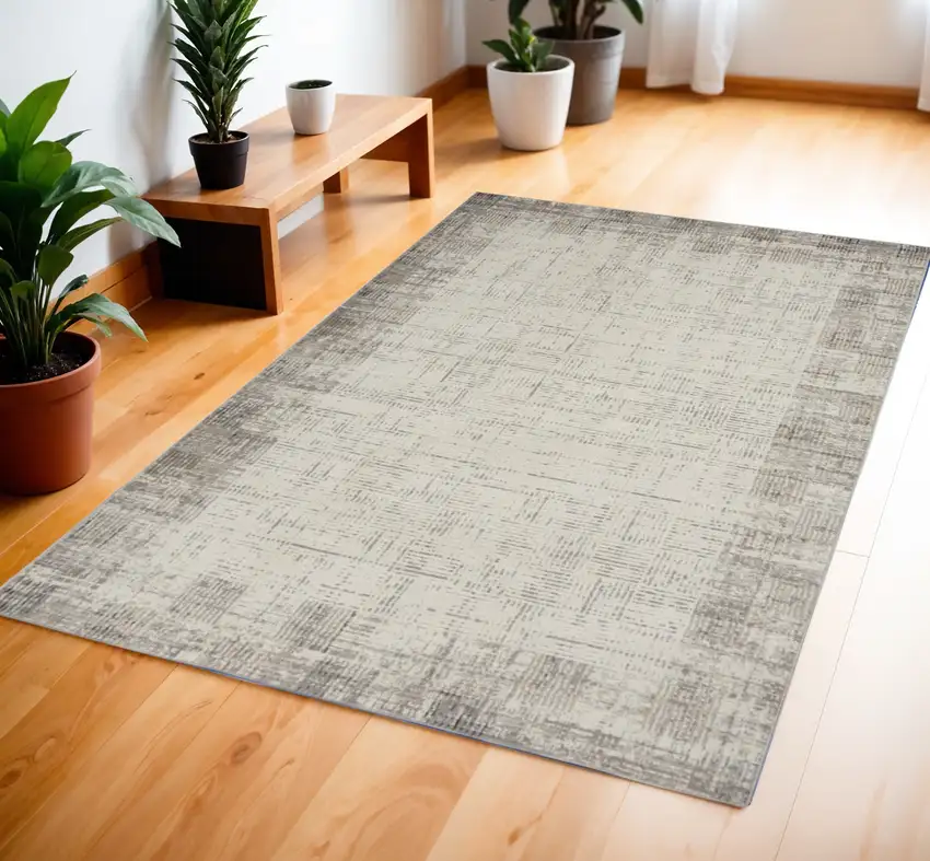 Ivory and Gray Abstract Area Rug Photo 1