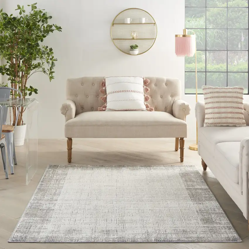 Ivory and Gray Abstract Area Rug Photo 9