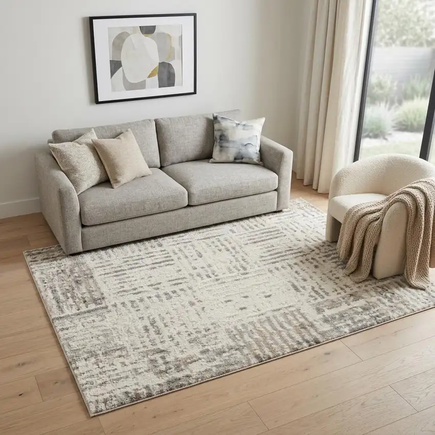 Ivory and Gray Abstract Area Rug Photo 1