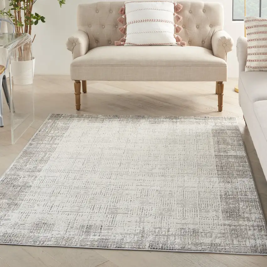 Ivory and Gray Abstract Area Rug Photo 4
