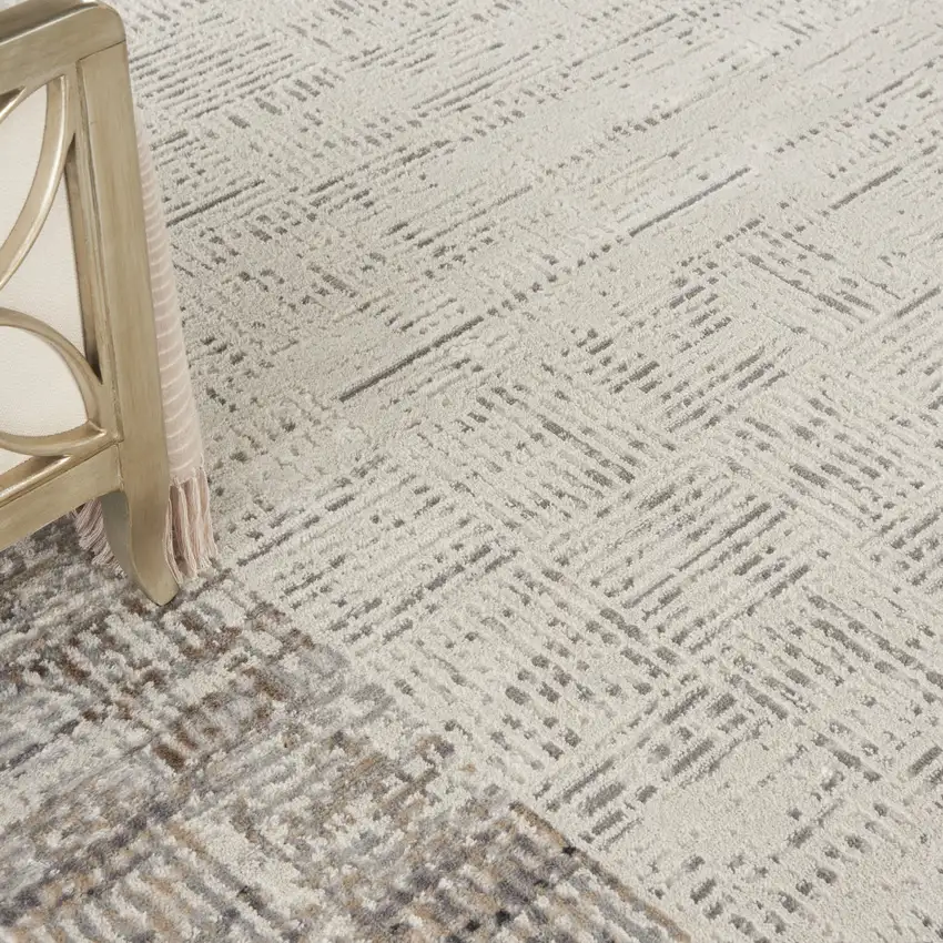 Ivory and Gray Abstract Area Rug Photo 8