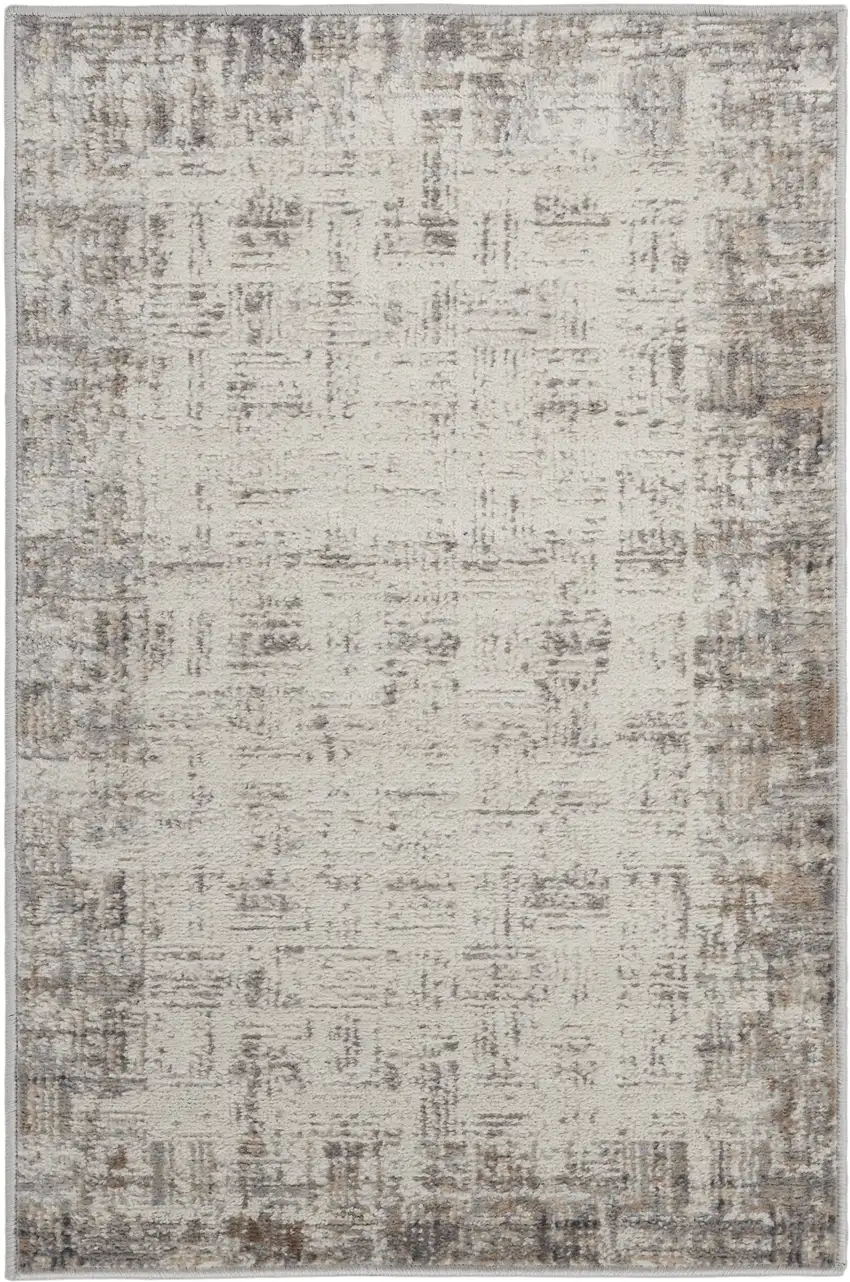 Ivory and Gray Abstract Area Rug Photo 2