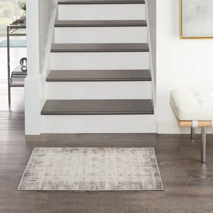 Ivory and Gray Abstract Area Rug Photo 9