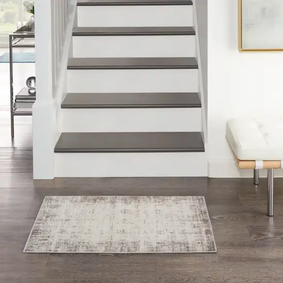 Ivory and Gray Abstract Area Rug Photo 5