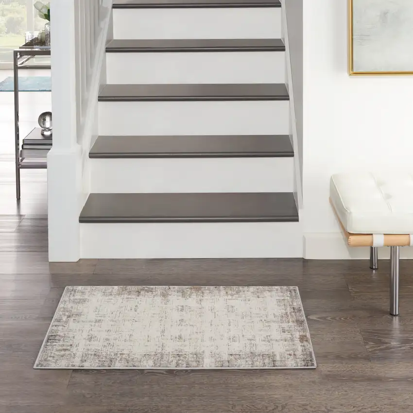 Ivory and Gray Abstract Area Rug Photo 5