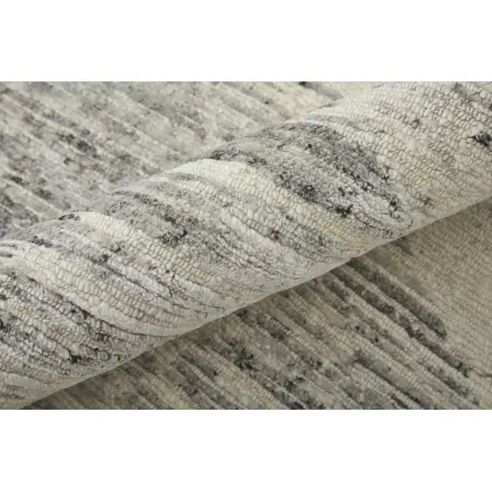 Ivory and Gray Abstract Hand Knotted Worn Faded Area Rug Photo 8