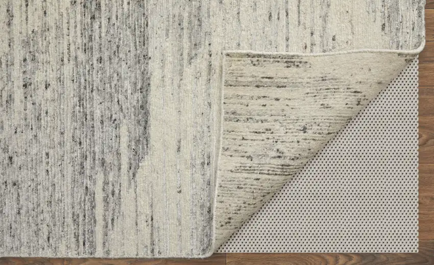 Ivory and Gray Abstract Hand Knotted Worn Faded Area Rug Photo 3