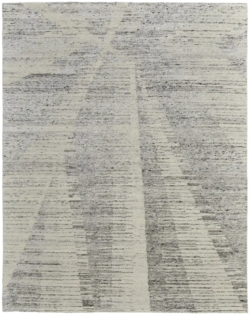 Ivory and Gray Abstract Hand Knotted Worn Faded Area Rug Photo 4