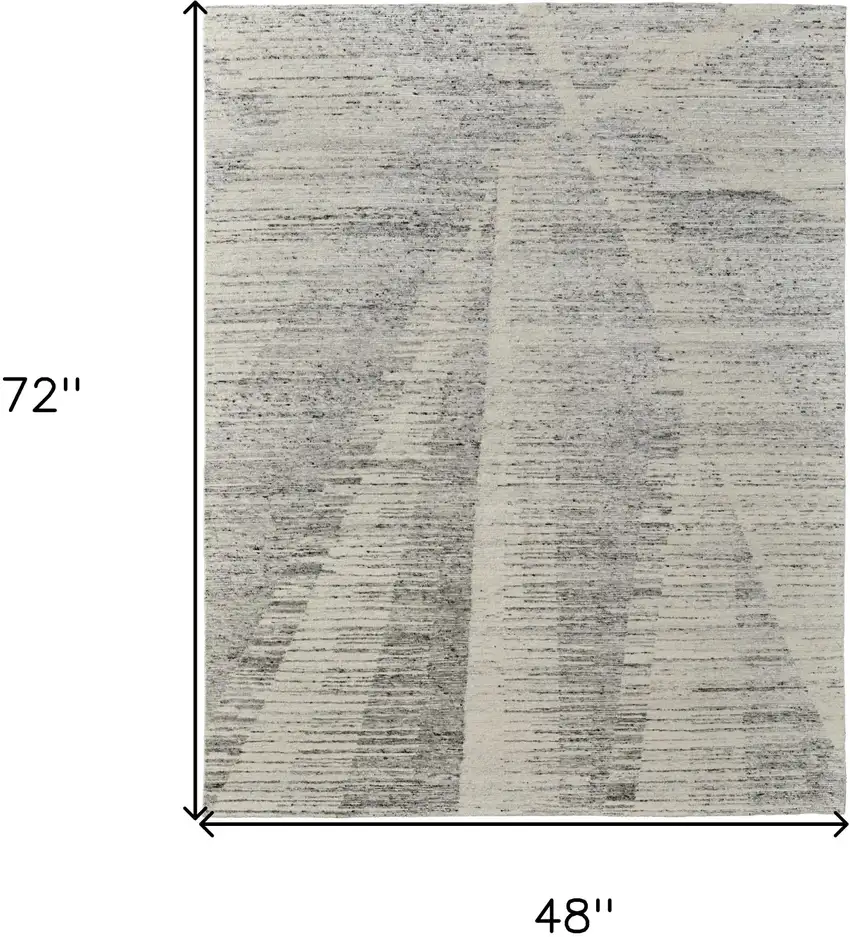 Ivory and Gray Abstract Hand Knotted Worn Faded Area Rug Photo 3