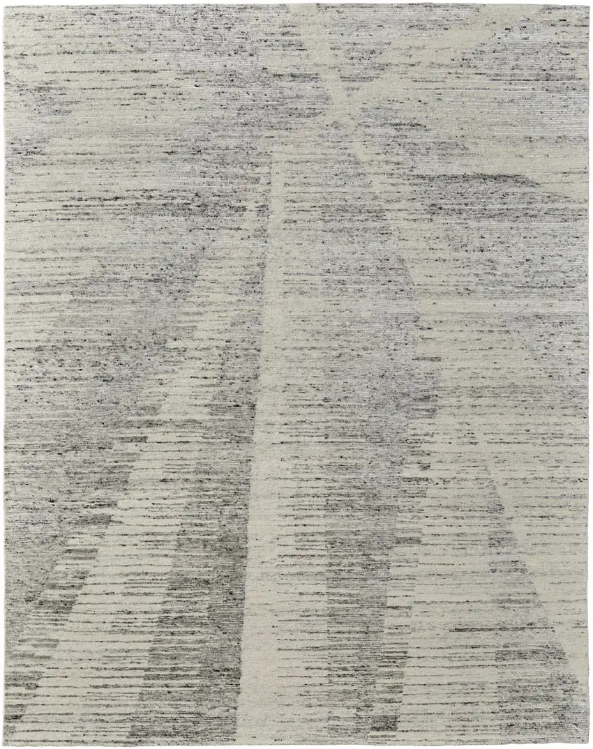 Ivory and Gray Abstract Hand Knotted Worn Faded Area Rug Photo 2