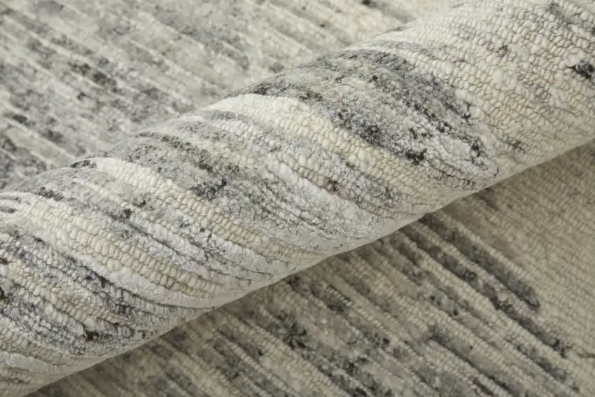 Ivory and Gray Abstract Hand Knotted Worn Faded Area Rug Photo 9