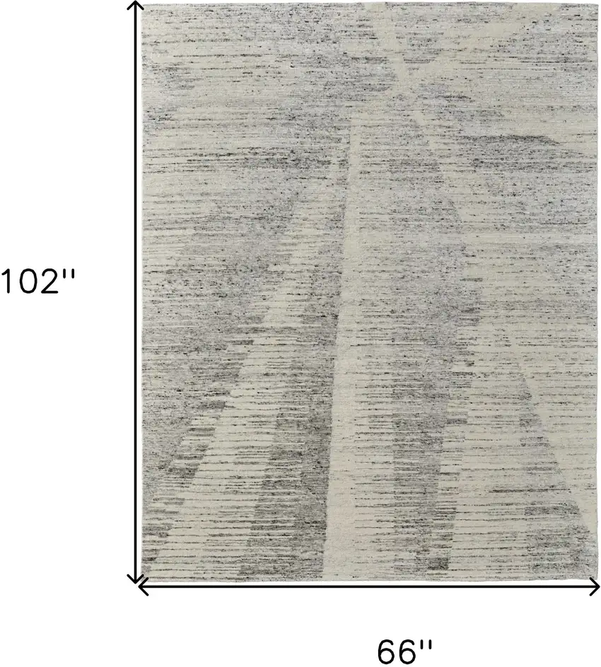 Ivory and Gray Abstract Hand Knotted Worn Faded Area Rug Photo 8