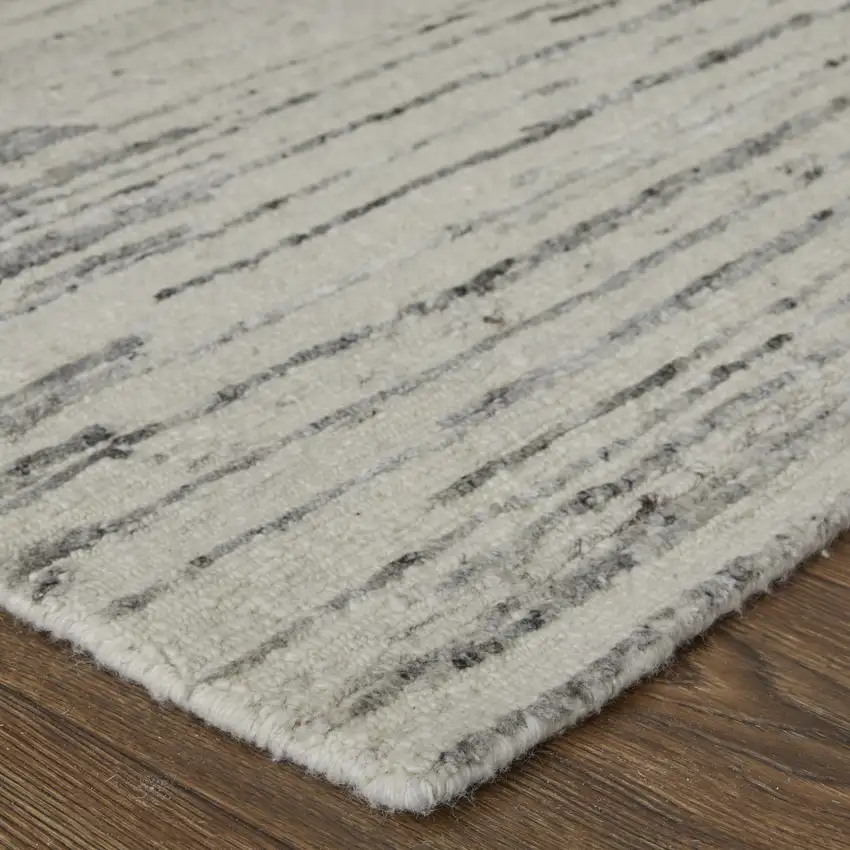 Ivory and Gray Abstract Hand Knotted Worn Faded Area Rug Photo 8