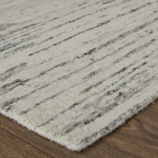 Ivory and Gray Abstract Hand Knotted Worn Faded Area Rug Photo 8