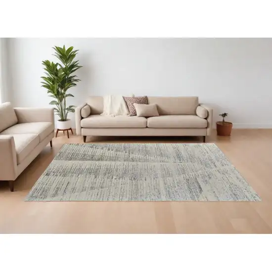 Ivory and Gray Abstract Hand Knotted Worn Faded Area Rug Photo 1