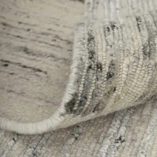 Ivory and Gray Abstract Hand Knotted Worn Faded Area Rug Photo 6