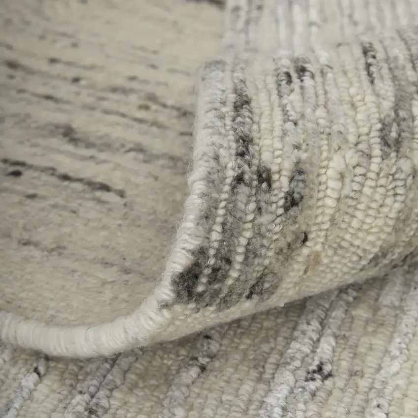 Ivory and Gray Abstract Hand Knotted Worn Faded Area Rug Photo 6