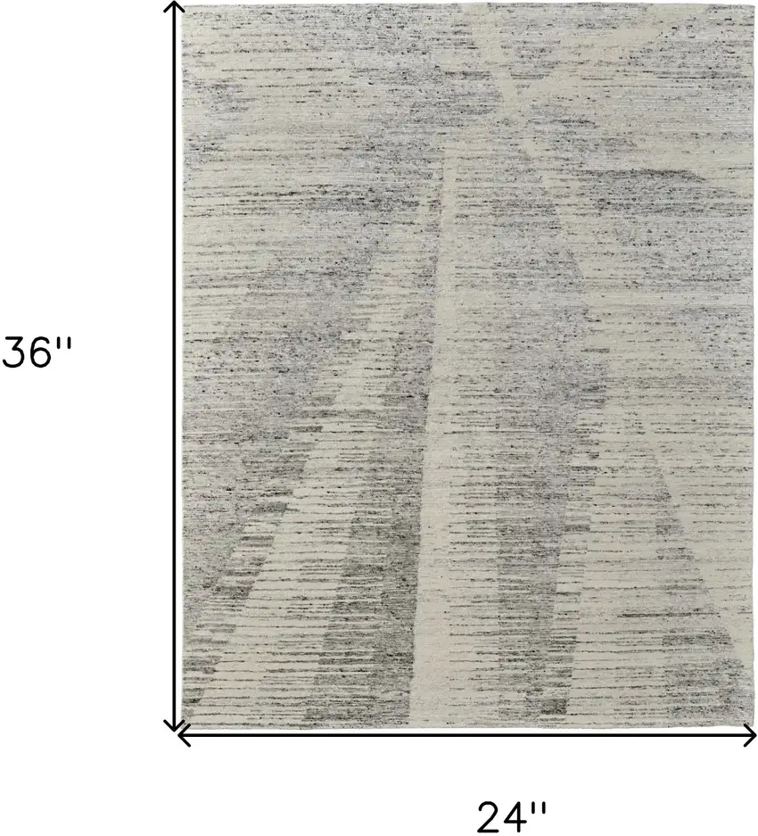 Ivory and Gray Abstract Hand Knotted Worn Faded Area Rug Photo 3